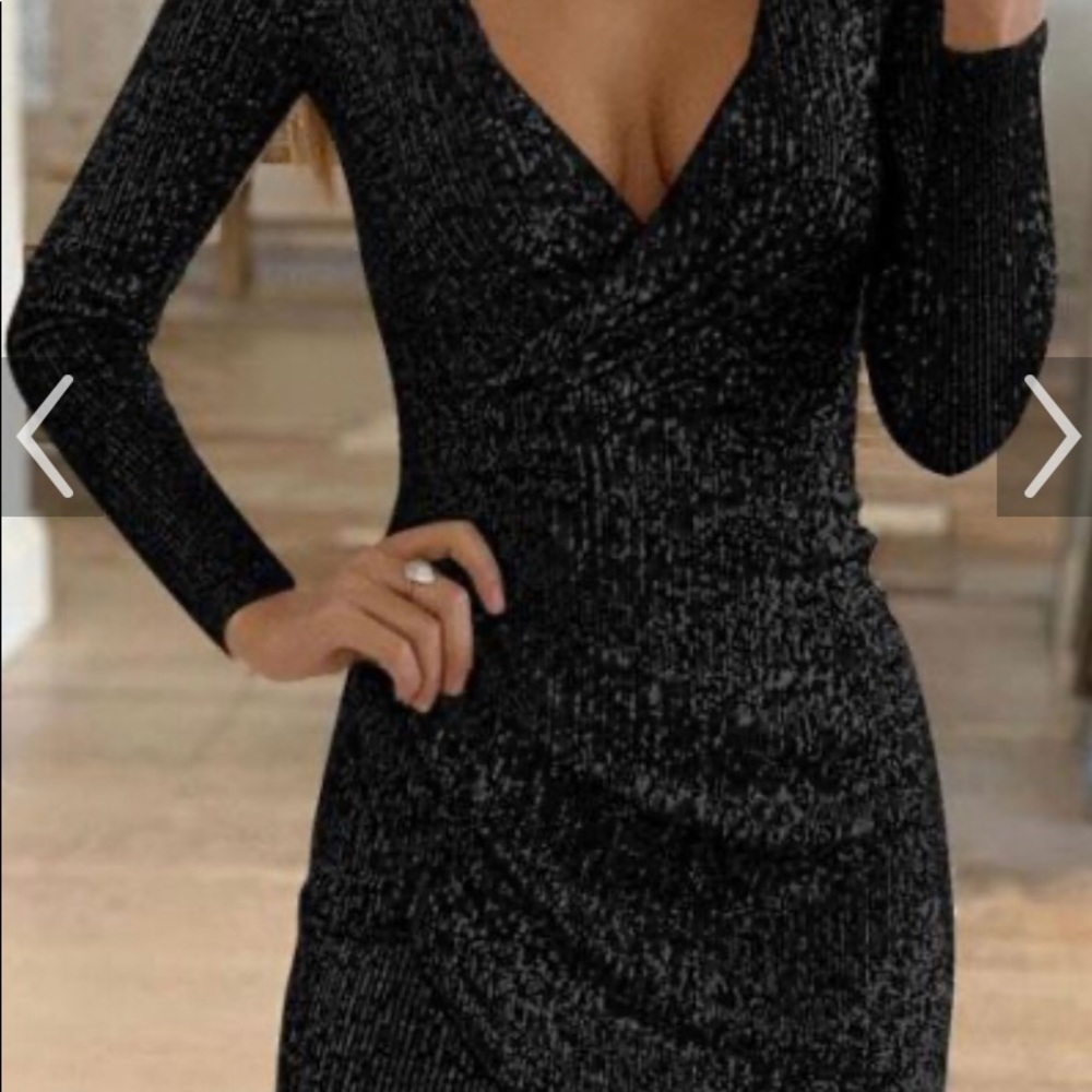 Black Sequin wrap dress.